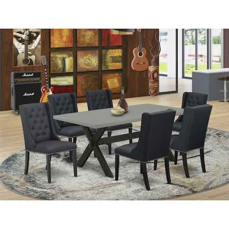 East West Furniture 7 Piece X-Style Dining Table Set - Wire Brush Black X697FO624-7